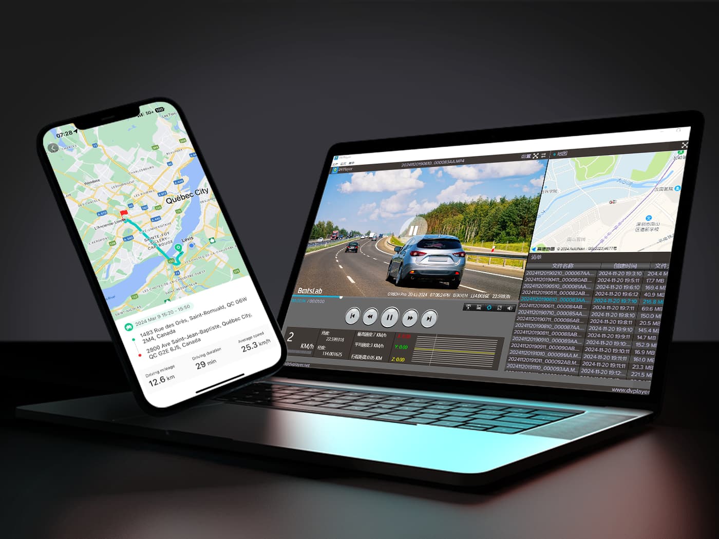 Dash cam GPS route and speed tracking